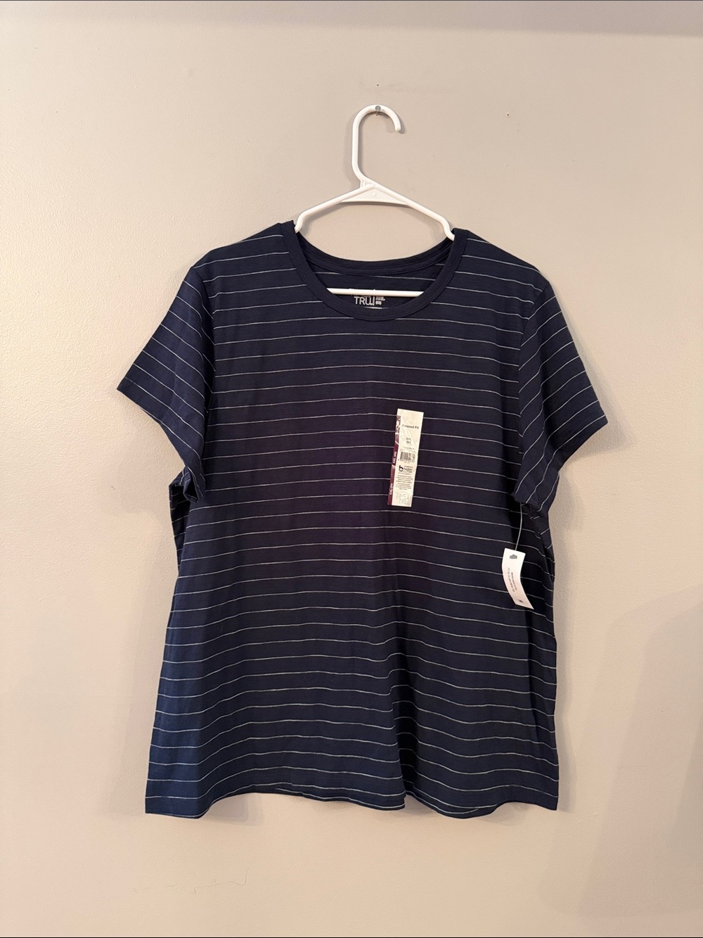 Time and Tru Navy and White Striped Crewneck Tee